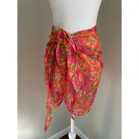 Beach Riot Pink Floral Sarong Women OS Wrap Skirt Polyester Resort Swim Tropical - Picture 2 of 12